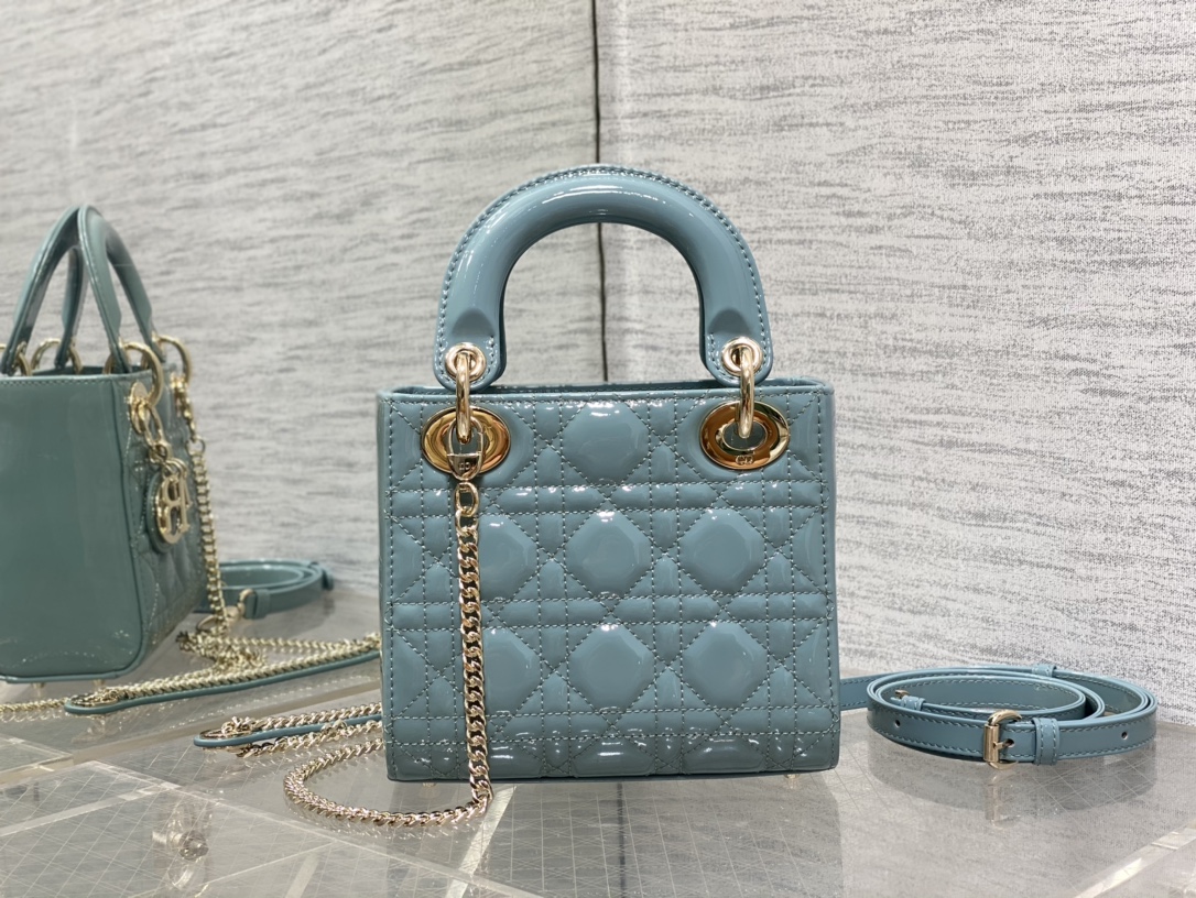 Mini Lady Dior Bag Sky Blue Patent Cannage Calfskin